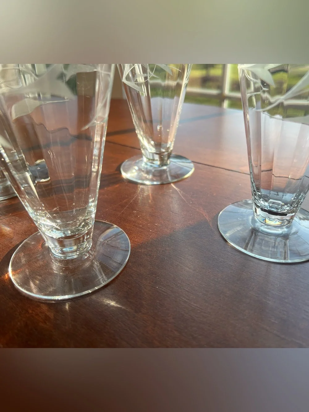 Vintage Atomic MCM Mid Century Modern Etched Glass Floral Pilsner Set of 6